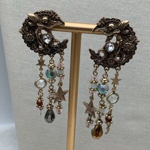 Boho Celestial mixed  media pierced Earrings
